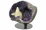 Amethyst Geode with Calcite Crystals on Metal Stand - Uruguay #171892-6
